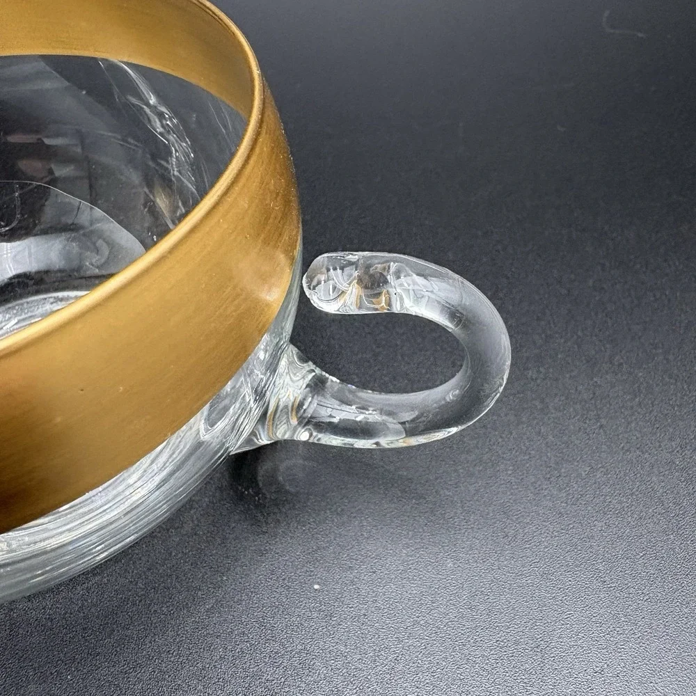 Vtg Dorothy Thorpe Glass Sugar Creamer Set Gold Band 60s MCM Retro